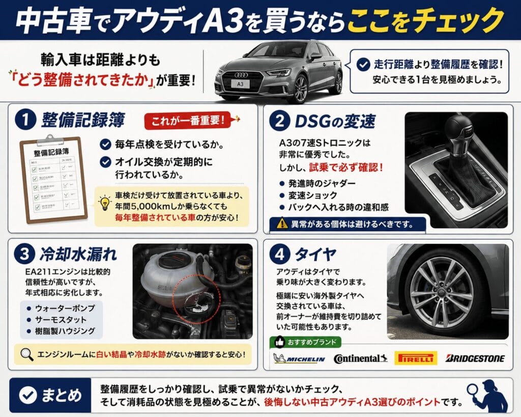 5年落ち中古アウディA3セダンとカローラスポーツの車検費用・年間維持費の比較インフォグラフィック図