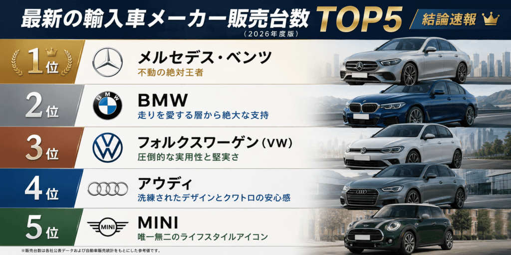 輸入車メーカー別販売台数ランキング!」のアイキャッチ画像