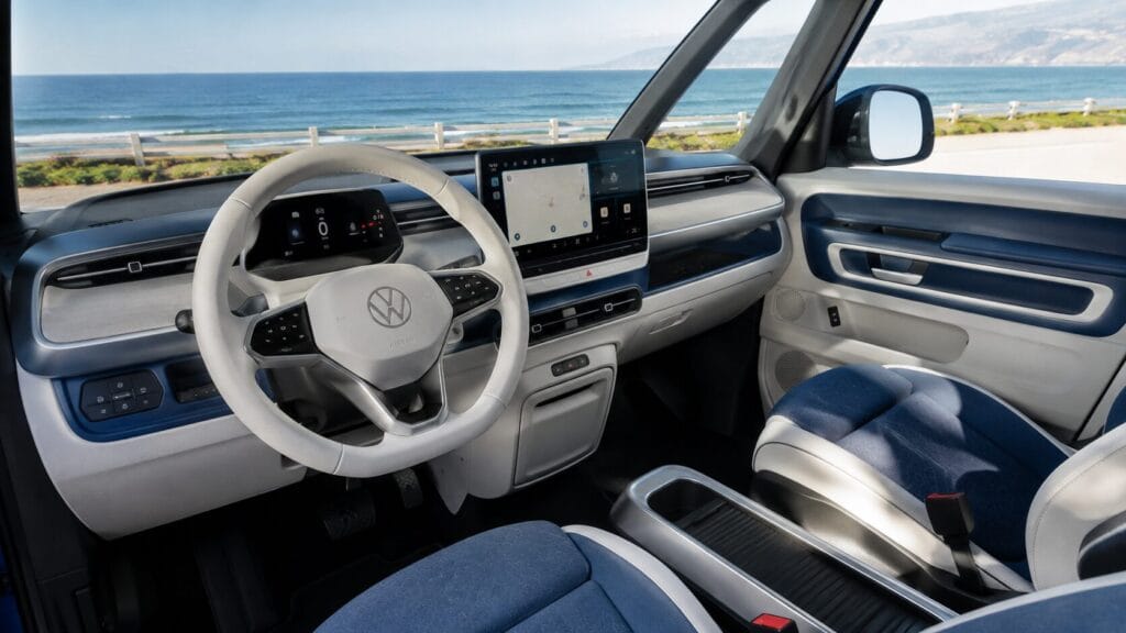 VW ID. Buzz 1st Anniversary Editionのコクピットとブルー&ミストラルの専用内装